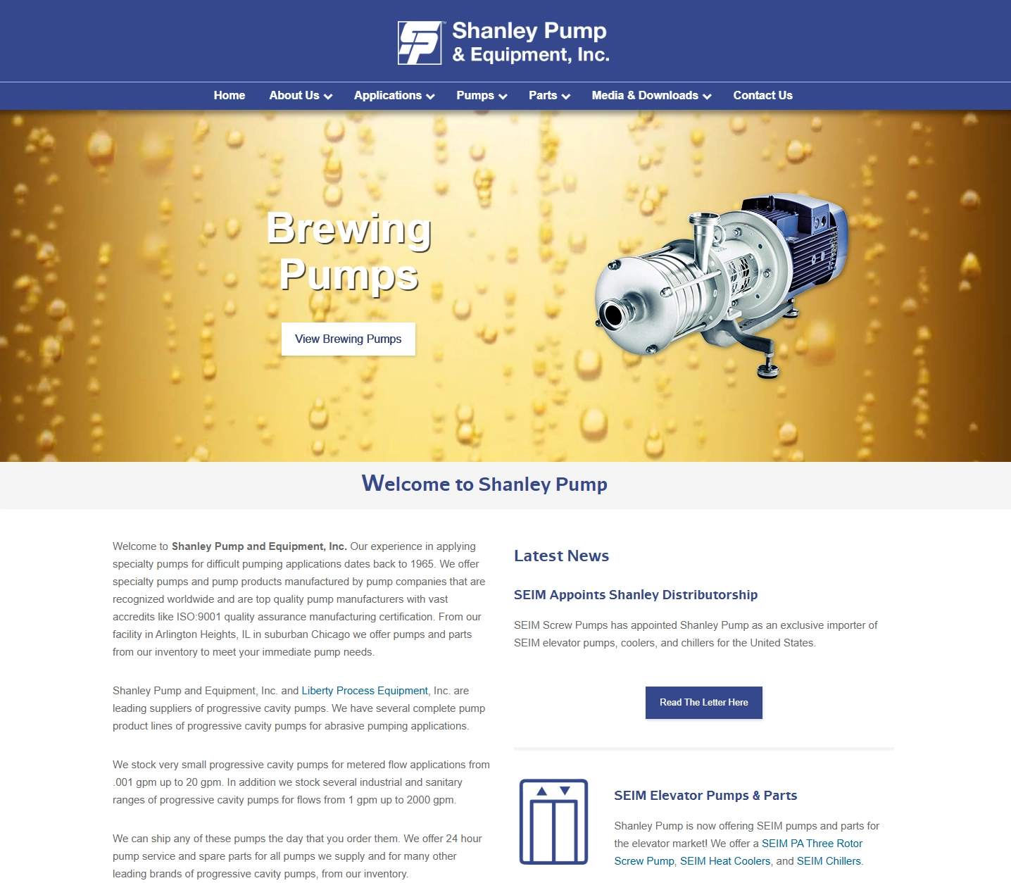 Shanley Pump website homepage screenshot