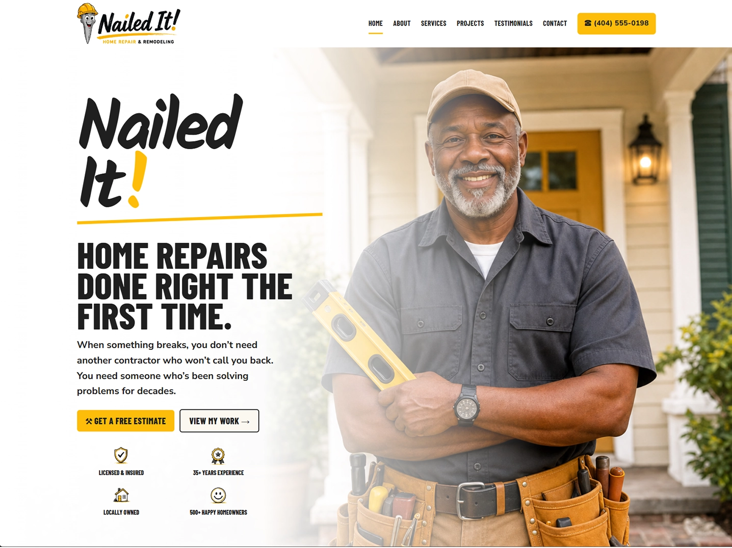 Nailed It! home repair website demo screenshot